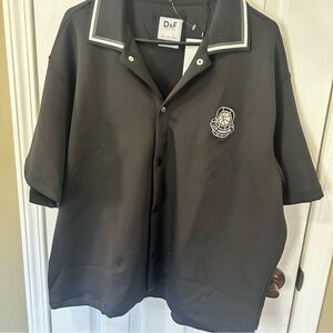 D&F Ricky Singh Los Angeles Black Button Down Relaxed Fit Short Sleeve NWT L